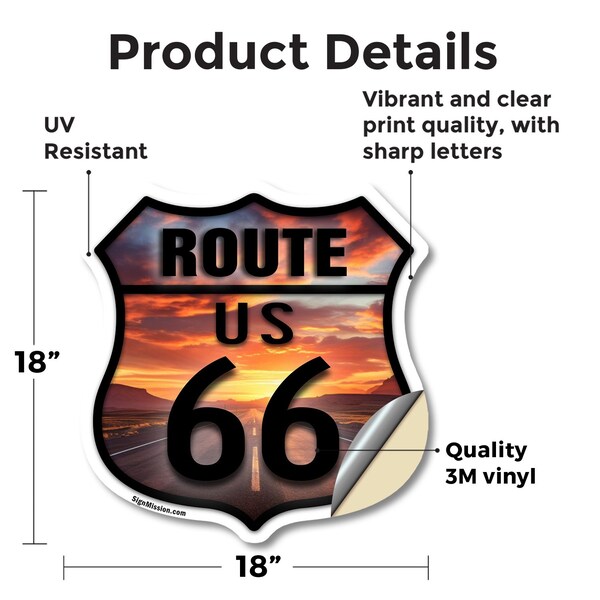 Signmission Route Us 66 Sunset, 18 Inch X 18 Inch, Vinyl Decal - SHI-D-18-482
