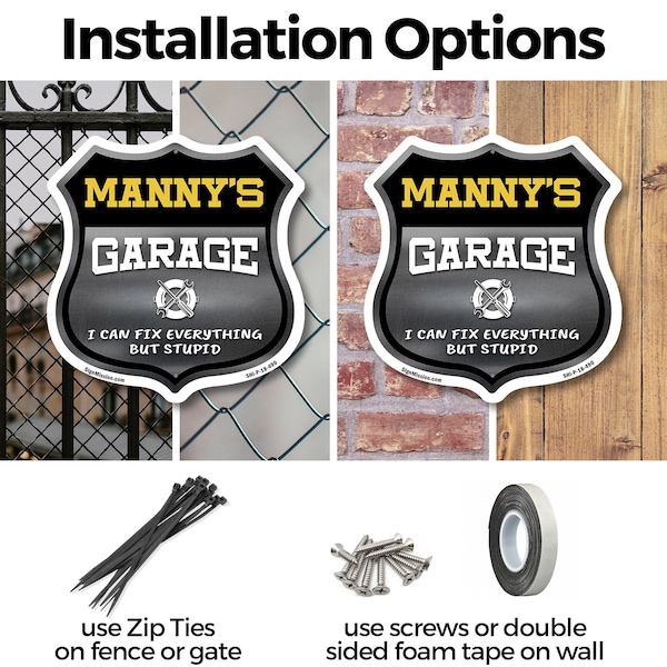Signmission Manny's Garage I Can Fix Everything But Stupid, 6 inch X 6 inch, Plastic Sign, 2PK - SHI-P-2PACK-6-490-MANNY