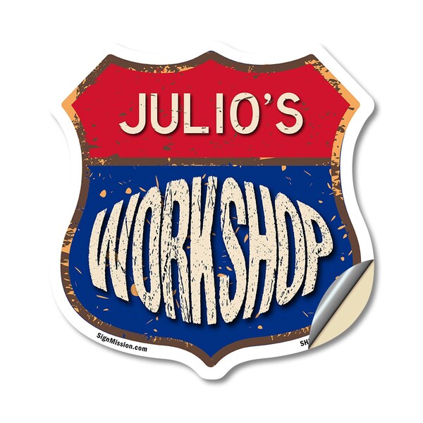 Signmission Julio's Workshop, 18 Inch X 18 Inch, Vinyl Decal - SHI-D-18-489-JULIO