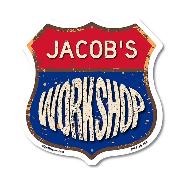 Signmission Jacob's Workshop, 18 Inch X 18 Inch, Plastic Sign - SHI-P-18-489-JACOB