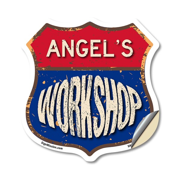 Signmission Angel's Workshop, 12 Inch X 12 Inch, Vinyl Decal - SHI-D-12-489-ANGEL
