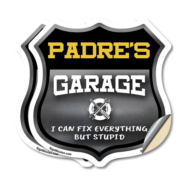 Signmission Padre's Garage I Can Fix Everything But Stupid, 4 inch X 4 inch, Vinyl Decal, 2PK - SHI-D-2PACK-4-490-PADRE
