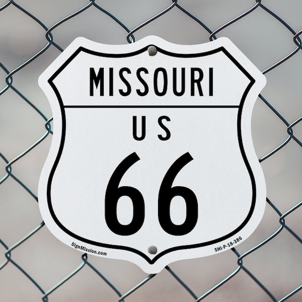 Signmission Missouri Route Marker Shield Sign Us 66, 12 inch X 12 inch, Aluminum Metal Sign, 2PK - SHI-A-2PACK-12-386