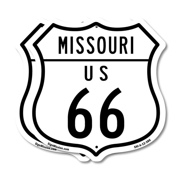 Signmission Missouri Route Marker Shield Sign Us 66, 12 inch X 12 inch, Aluminum Metal Sign, 2PK - SHI-A-2PACK-12-386