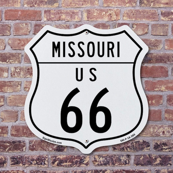 Signmission Missouri Route Marker Shield Sign Us 66, 12 inch X 12 inch, Aluminum Metal Sign, 2PK - SHI-A-2PACK-12-386