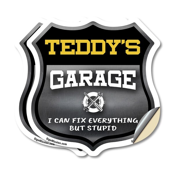 Signmission Teddy's Garage I Can Fix Everything But Stupid, 4 inch X 4 inch, Vinyl Decal, 2PK - SHI-D-2PACK-4-490-TEDDY