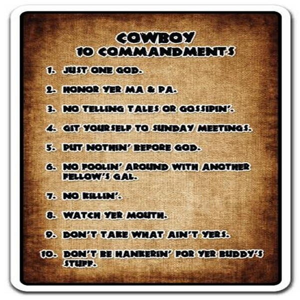 Amistad 8 x 12 in. Decal - Cowboy 10 Commandments - Country Southern Hillbilly Bible - AM3896262