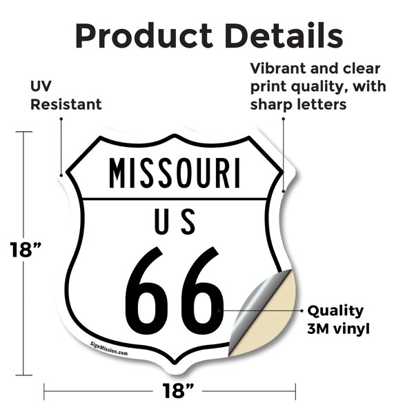 Signmission Missouri Route Marker Shield Sign Us 66, 18 Inch X 18 Inch, Vinyl Decal - SHI-D-18-386