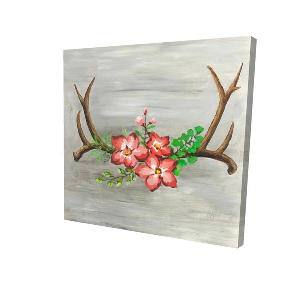 Fondo 16 x 16 in. Deer Horns & Pink Flowers-Print on Canvas - FO2790420
