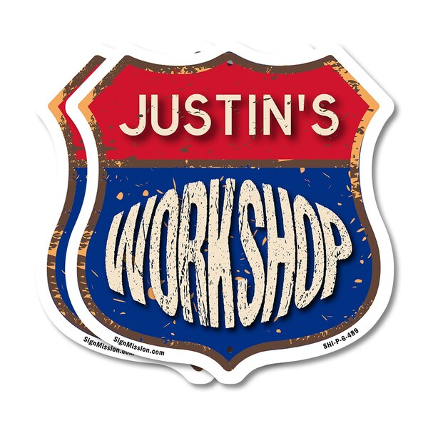 Signmission Justin's Workshop, 6 inch X 6 inch, Plastic Sign, 2PK - SHI-P-2PACK-6-489-JUSTIN