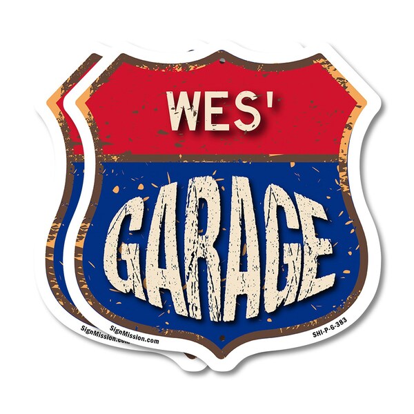 Signmission Wes's Garage, 6 inch X 6 inch, Plastic Sign, 2PK - SHI-P-2PACK-6-383-WES