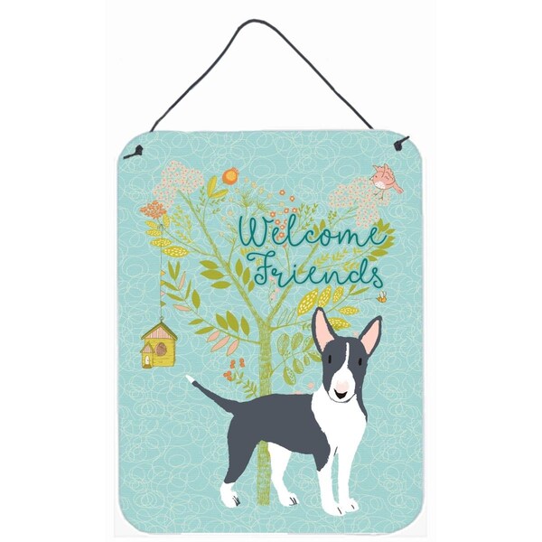 Carolines Treasures Welcome Friends Black Bull Terrier Wall or Door Hanging Prints - BB7604DS1216