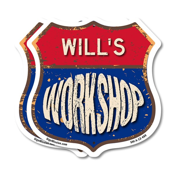 Signmission Will's Workshop, 12 inch X 12 inch, Plastic Sign, 2PK - SHI-P-2PACK-12-489-WILL