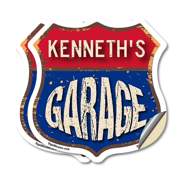 Signmission Kenneth's Garage, 4 inch X 4 inch, Vinyl Decal, 2PK - SHI-D-2PACK-4-383-KENNETH