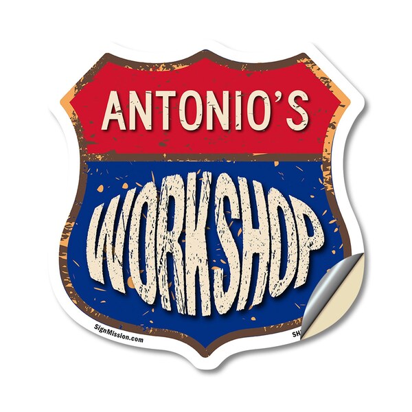 Signmission Antonio's Workshop, 18 Inch X 18 Inch, Vinyl Decal - SHI-D-18-489-ANTONIO