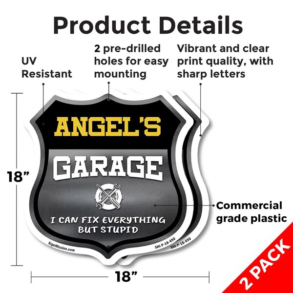 Signmission Angel's Garage I Can Fix Everything But Stupid, 18 inch X 18 inch, Plastic Sign, 2PK - SHI-P-2PACK-18-490-ANGEL