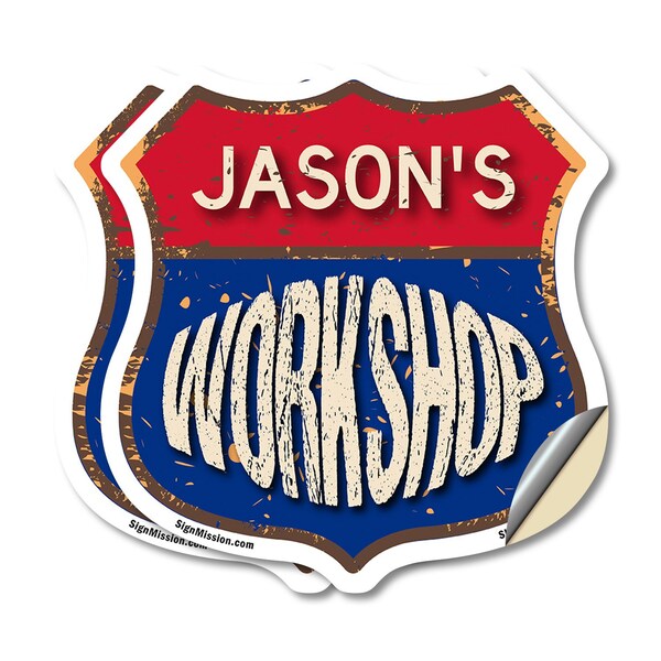 Signmission Jason's Workshop, 6 inch X 6 inch, Vinyl Decal, 2PK - SHI-D-2PACK-6-489-JASON