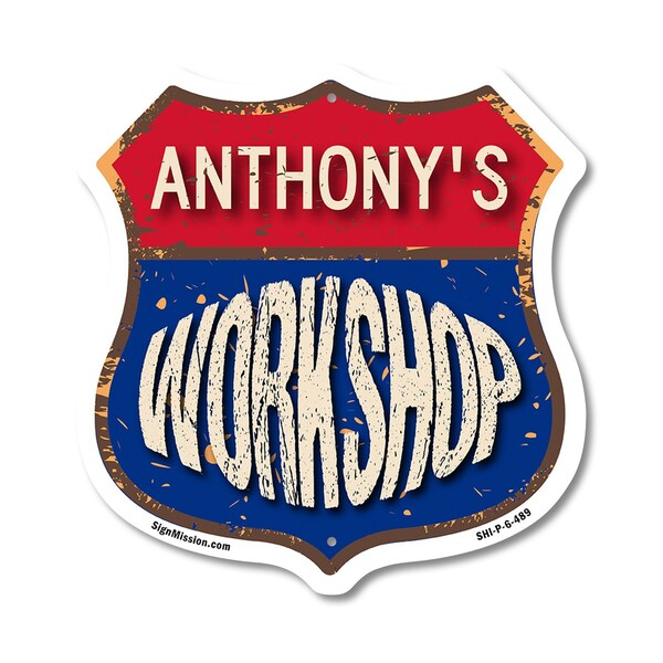 Signmission Anthony's Workshop, 6 Inch X 6 Inch, Plastic Sign - SHI-P-6-489-ANTHONY