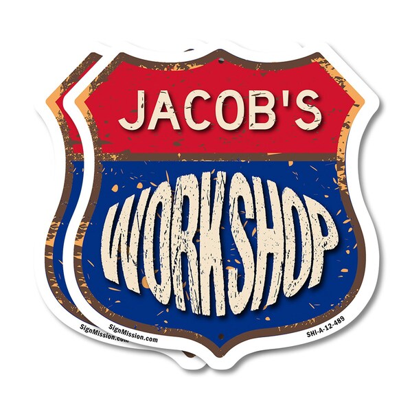 Signmission Jacob's Workshop, 12 inch X 12 inch, Aluminum Metal Sign, 2PK - SHI-A-2PACK-12-489-JACOB