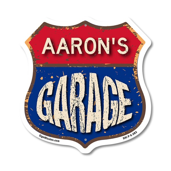 Signmission Aaron's Garage, 6 Inch X 6 Inch, Plastic Sign - SHI-P-6-383-AARON