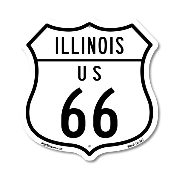 Signmission Illinois Route Marker Shield Sign Us 66, 12 Inch X 12 Inch, Plastic Sign - SHI-P-12-382