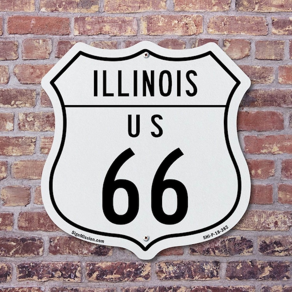 Signmission Illinois Route Marker Shield Sign Us 66, 12 Inch X 12 Inch, Plastic Sign - SHI-P-12-382