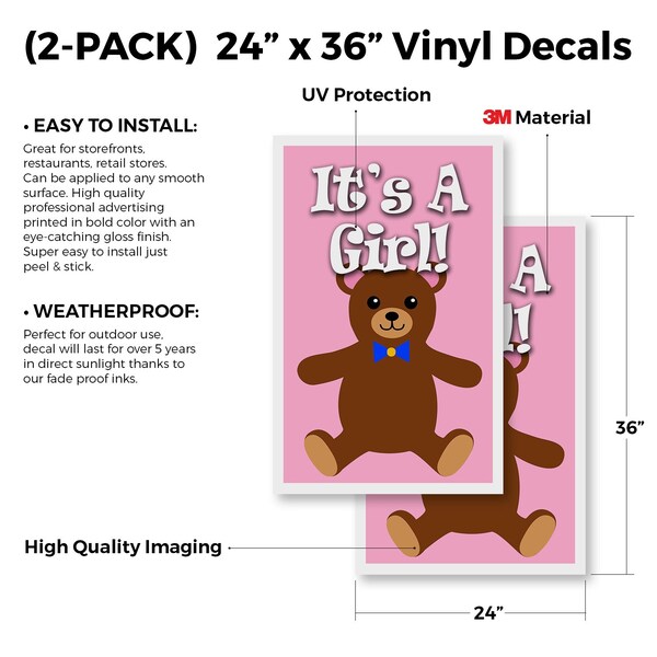 Signmission It's A Girl!, Vinyl Decals Only 24 Inch x 36 Inch, Vinyl Decal, 2PK - DSB-2436-2PACK-IT'S A GIRL!
