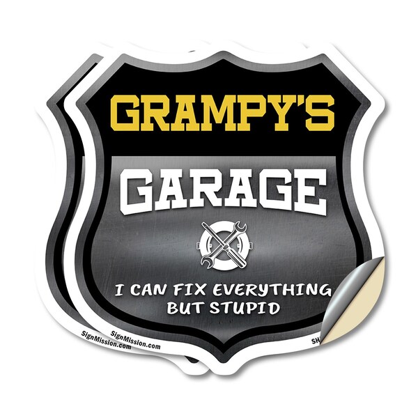Signmission Grampy's Garage I Can Fix Everything But Stupid, 18 inch X 18 inch, Vinyl Decal, 2PK - SHI-D-2PACK-18-490-GRAMPY