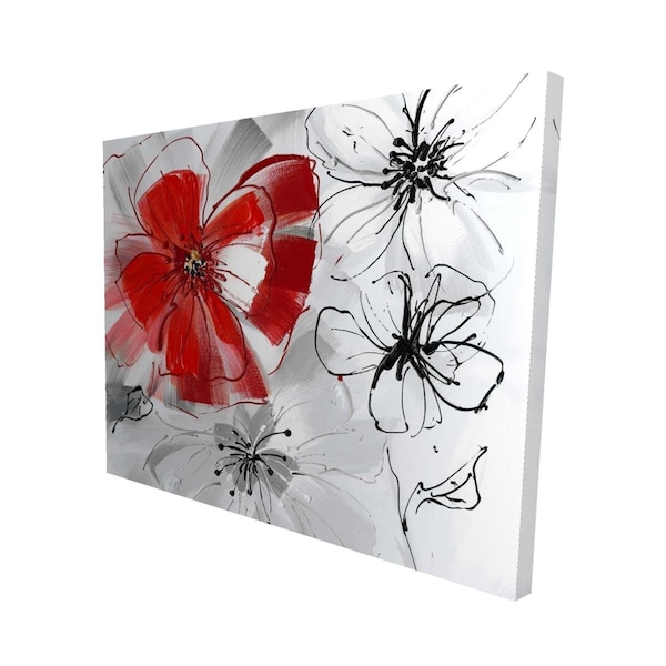 Begin Home Decor 16 x 20 in. Red & Grey Flowers-Print on Canvas - 2080-1620-FL43