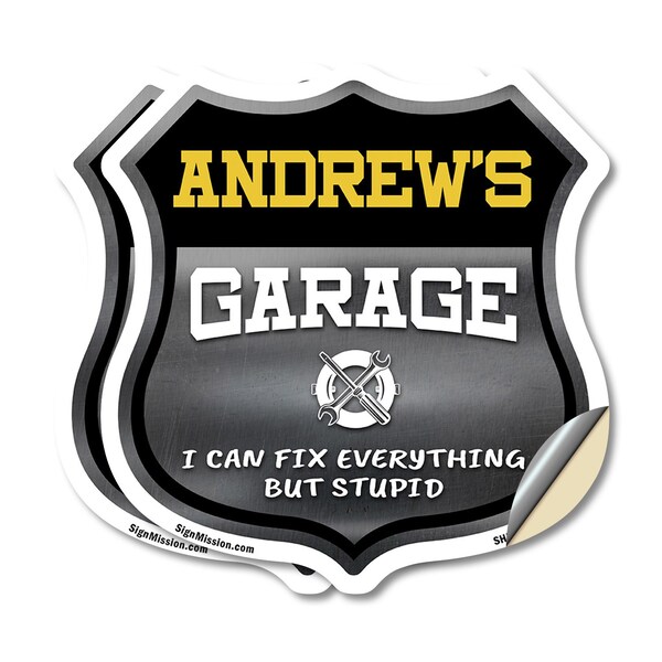 Signmission Andrew's Garage I Can Fix Everything But Stupid, 18 inch X 18 inch, Vinyl Decal, 2PK - SHI-D-2PACK-18-490-ANDREW