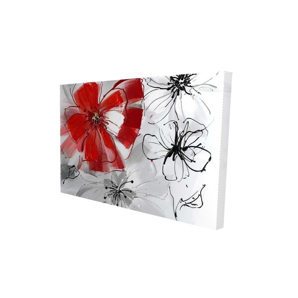Begin Home Decor 20 x 30 in. Red & Grey Flowers-Print on Canvas - 2080-2030-FL43
