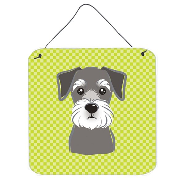 Micasa Checkerboard Lime Green Schnauzer Aluminum Metal Wall Or Door Hanging Prints, 6 x 6 In. - MI250307