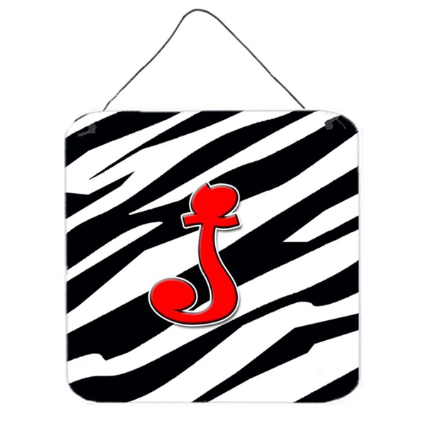 Micasa Letter J Initial Monogram Zebra Red Aluminium Metal Wall Or Door Hanging Prints - MI236067