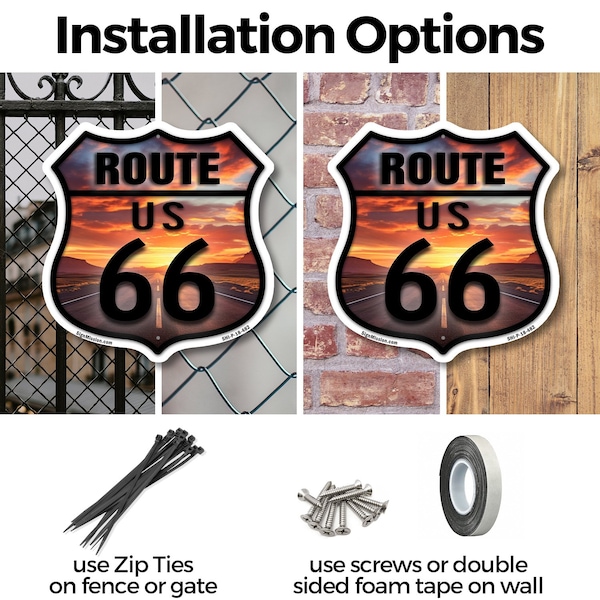 Signmission Route Us 66 Sunset, 12 inch X 12 inch, Plastic Sign, 2PK - SHI-P-2PACK-12-482