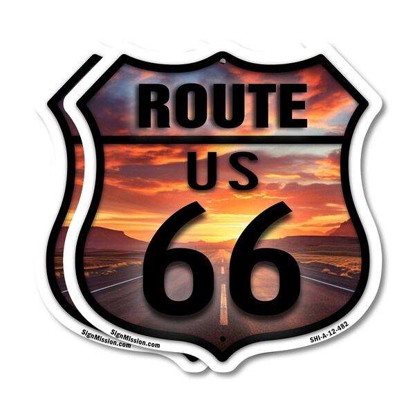 Signmission Route Us 66 Sunset, 12 inch X 12 inch, Plastic Sign, 2PK - SHI-P-2PACK-12-482