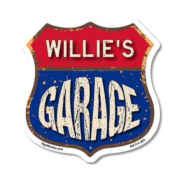 Signmission Willie's Garage, 6 Inch X 6 Inch, Plastic Sign - SHI-P-6-383-WILLIE