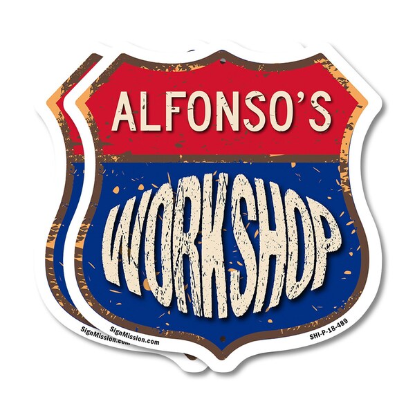 Signmission Alfonso's Workshop, 18 inch X 18 inch, Plastic Sign, 2PK - SHI-P-2PACK-18-489-ALFONSO
