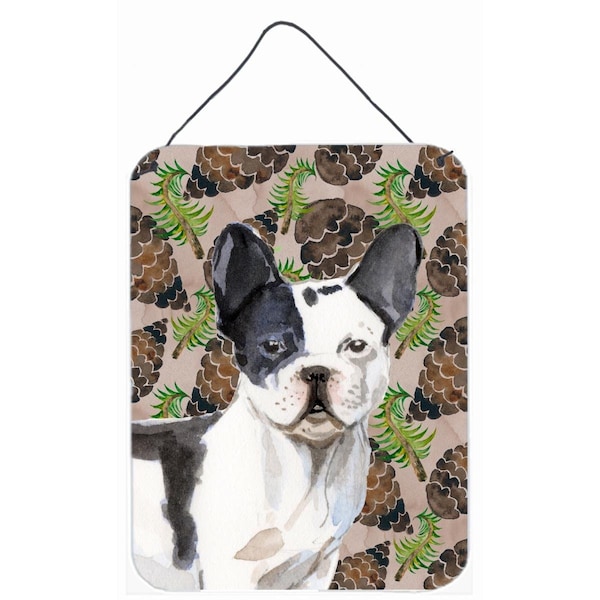 Carolines Treasures Black White French Bulldog Pine Cones Wall or Door Hanging Print - BB9582DS1216