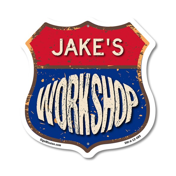 Signmission Jake's Workshop, 12 Inch X 12 Inch, Aluminum Metal Sign - SHI-A-12-489-JAKE