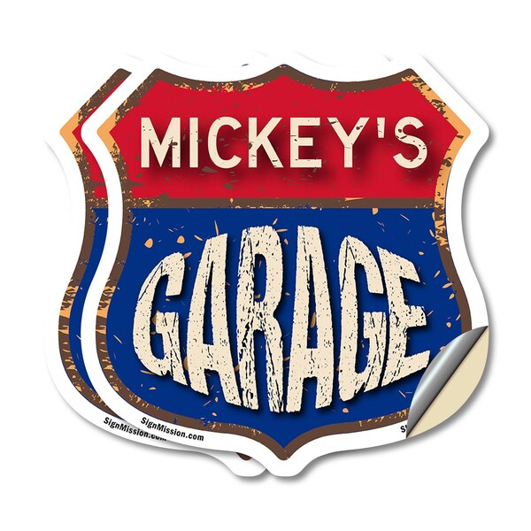 Signmission Mickey's Garage, 4 inch X 4 inch, Vinyl Decal, 2PK - SHI-D-2PACK-4-383-MICKEY