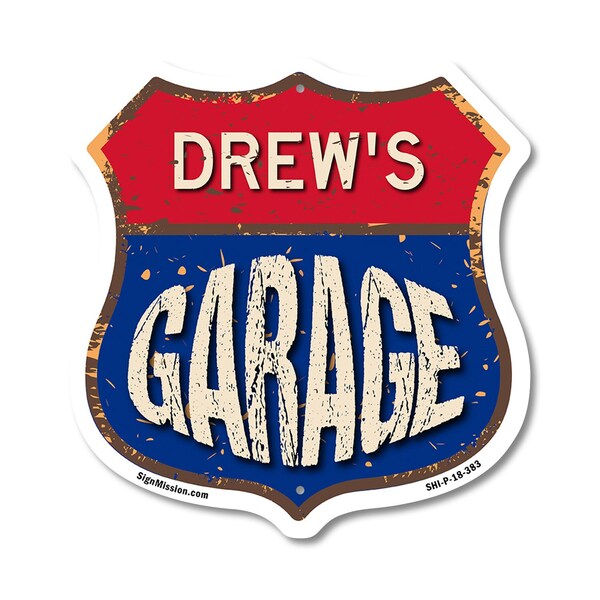 Signmission Drew's Garage, 18 Inch X 18 Inch, Plastic Sign - SHI-P-18-383-DREW
