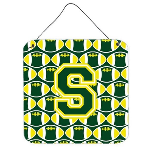 Carolines Treasures Letter S Football Green and Yellow Wall or Door Hanging Prints - CJ1075-SDS66