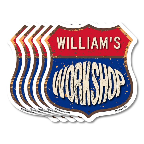Signmission William's Workshop, 12 inch X 12 inch, Aluminum Metal Sign, 5PK - SHI-A-5PACK-12-489-WILLIAM
