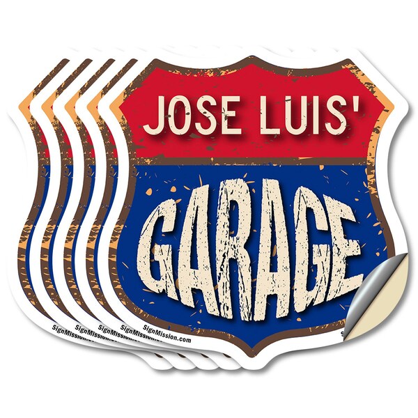 Signmission Jose Luis's Garage, 6 inch X 6 inch, Vinyl Decal, 5PK - SHI-D-5PACK-6-383-JOSE LUIS