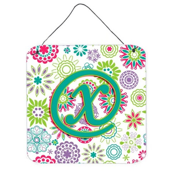 Micasa Letter X Flowers Pink Teal Green Initial Wall and Door Hanging Prints - MI733028