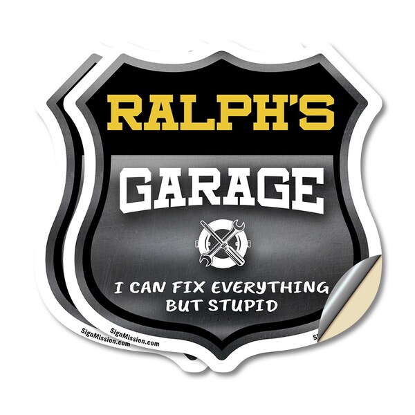 Signmission Ralph's Garage I Can Fix Everything But Stupid, 4 inch X 4 inch, Vinyl Decal, 2PK - SHI-D-2PACK-4-490-RALPH