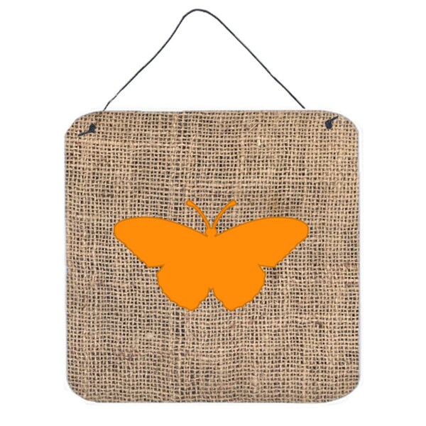 Micasa Butterfly Burlap And Orange Aluminium Metal Wall Or Door Hanging Prints 6 x 6 In. - MI629216