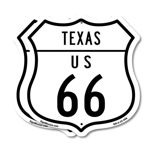 Signmission Texas Route Marker Shield Sign Us 66, 12 inch X 12 inch, Plastic Sign, 2PK - SHI-P-2PACK-12-466