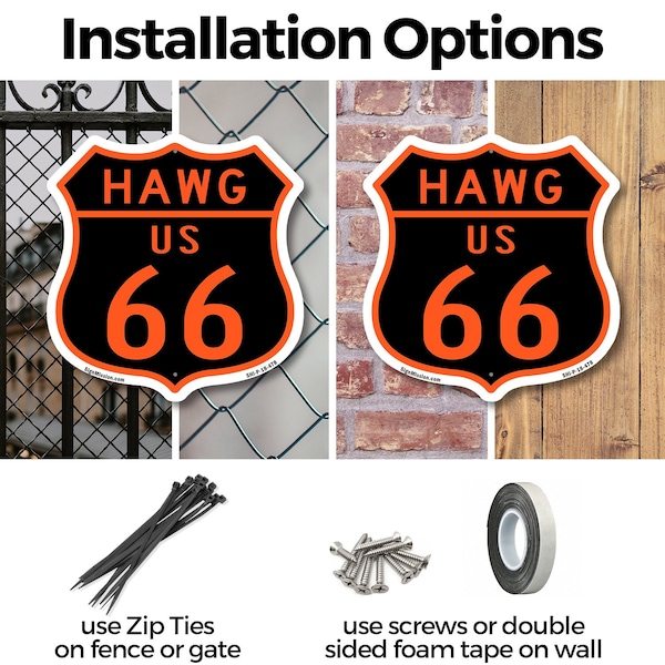 Signmission Hawg Us 66, 12 Inch X 12 Inch, Aluminum Metal Sign - SHI-A-12-478