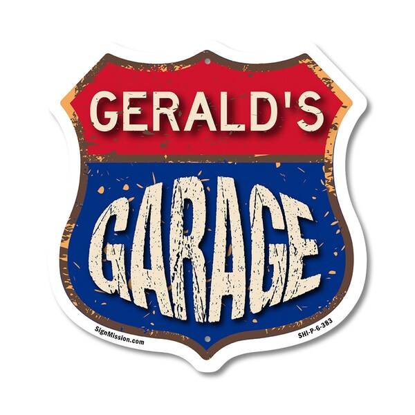 Signmission Gerald's Garage, 6 Inch X 6 Inch, Plastic Sign - SHI-P-6-383-GERALD